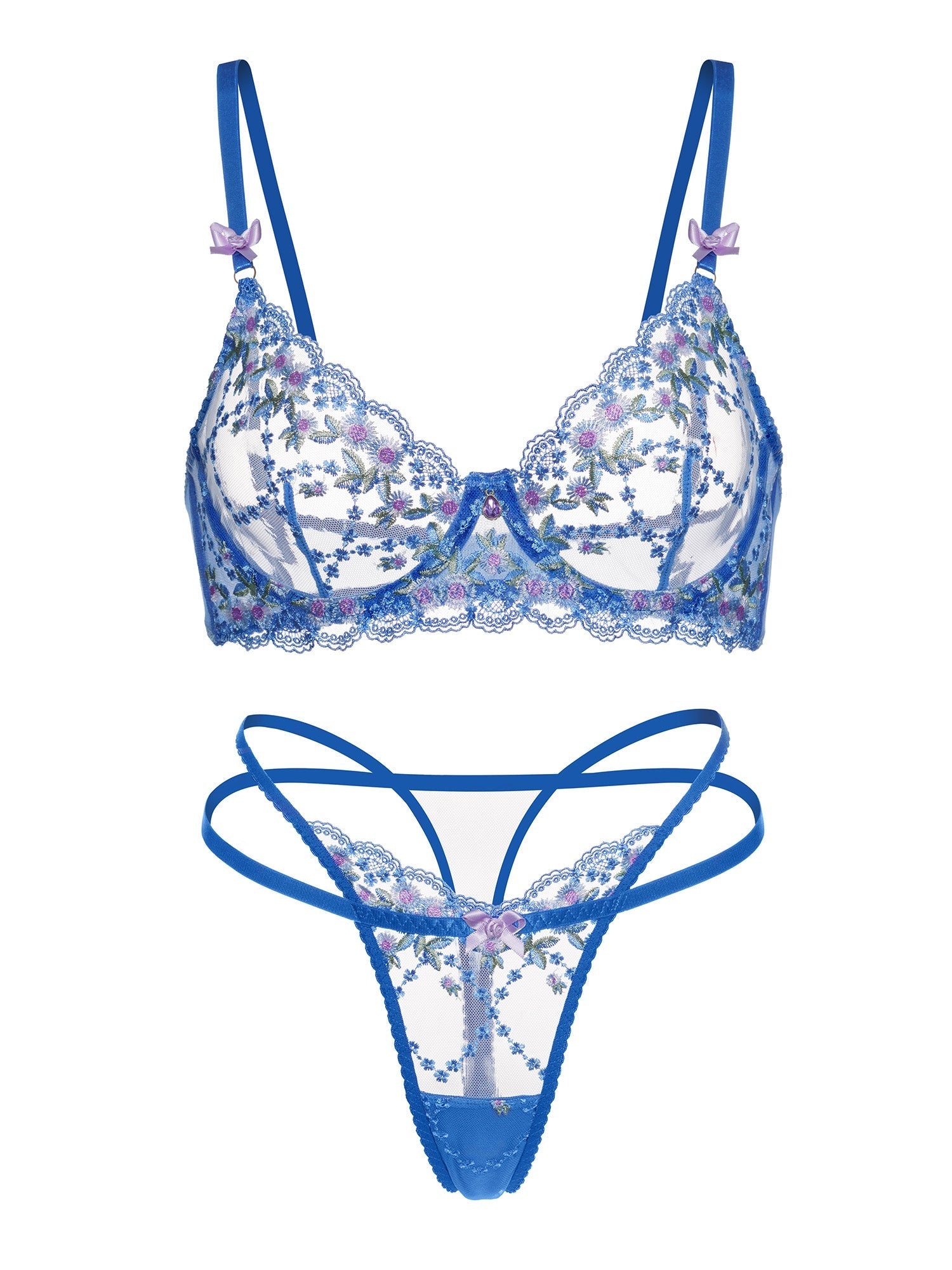 Nautical Nights Blossom Lingerie Set Blue Floral Embroidery Hello.LA.Girl